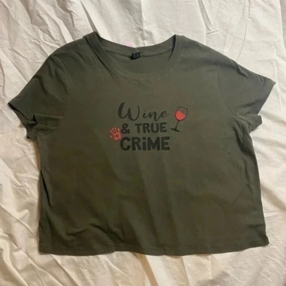 Wine & true crime oversized crop top